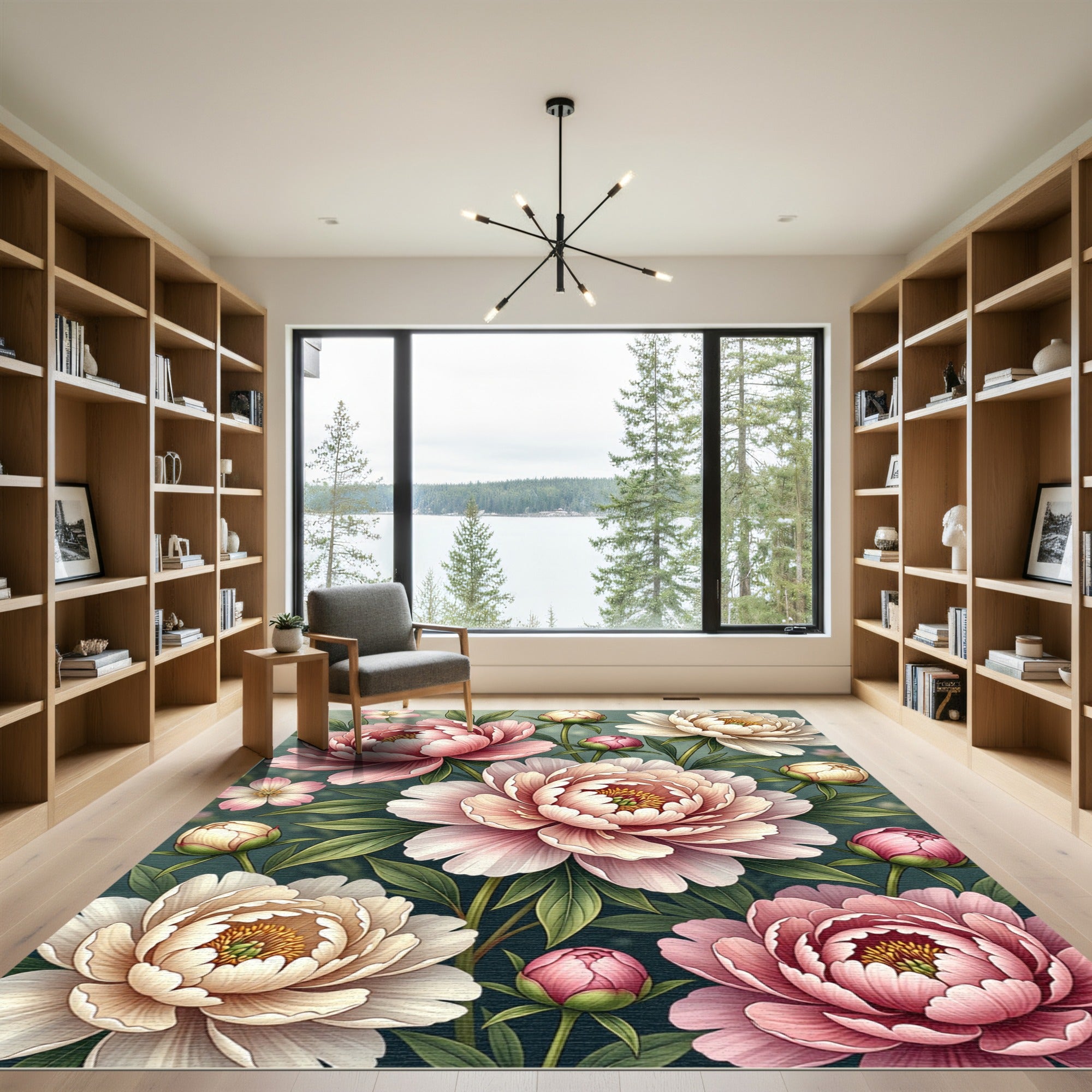 Soft Pink Ivory Peony Garden Blossoms Rug