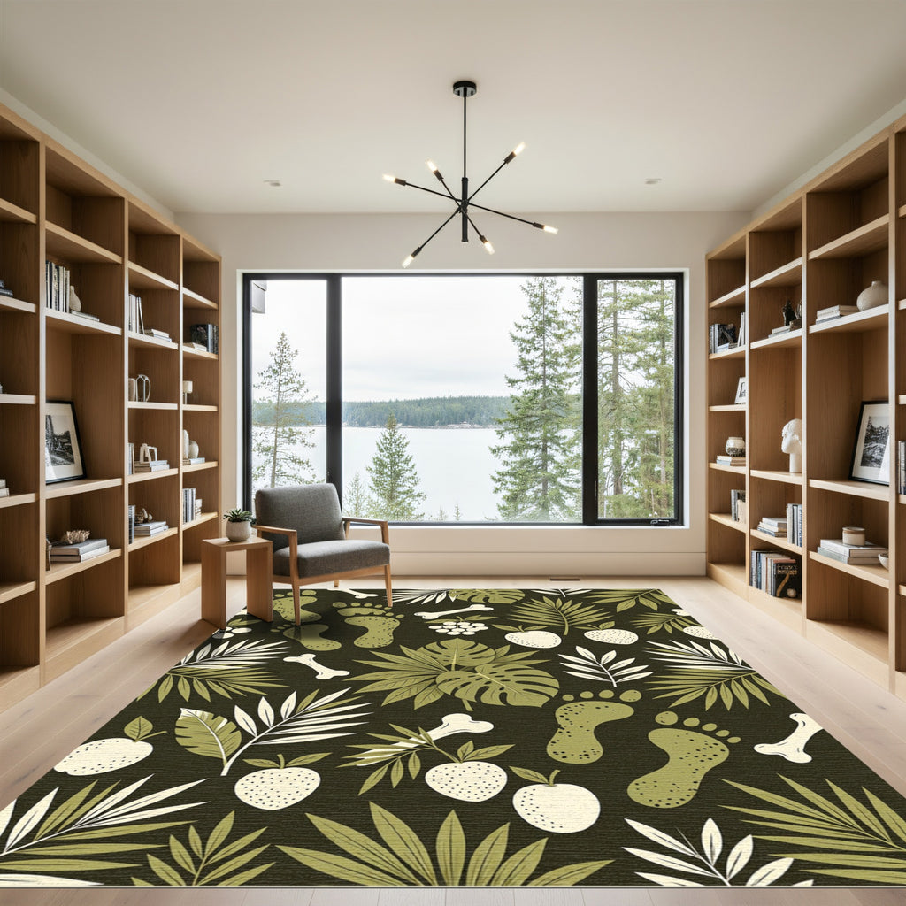 Tropical Jungle Footprint and Bone Illustration Rug
