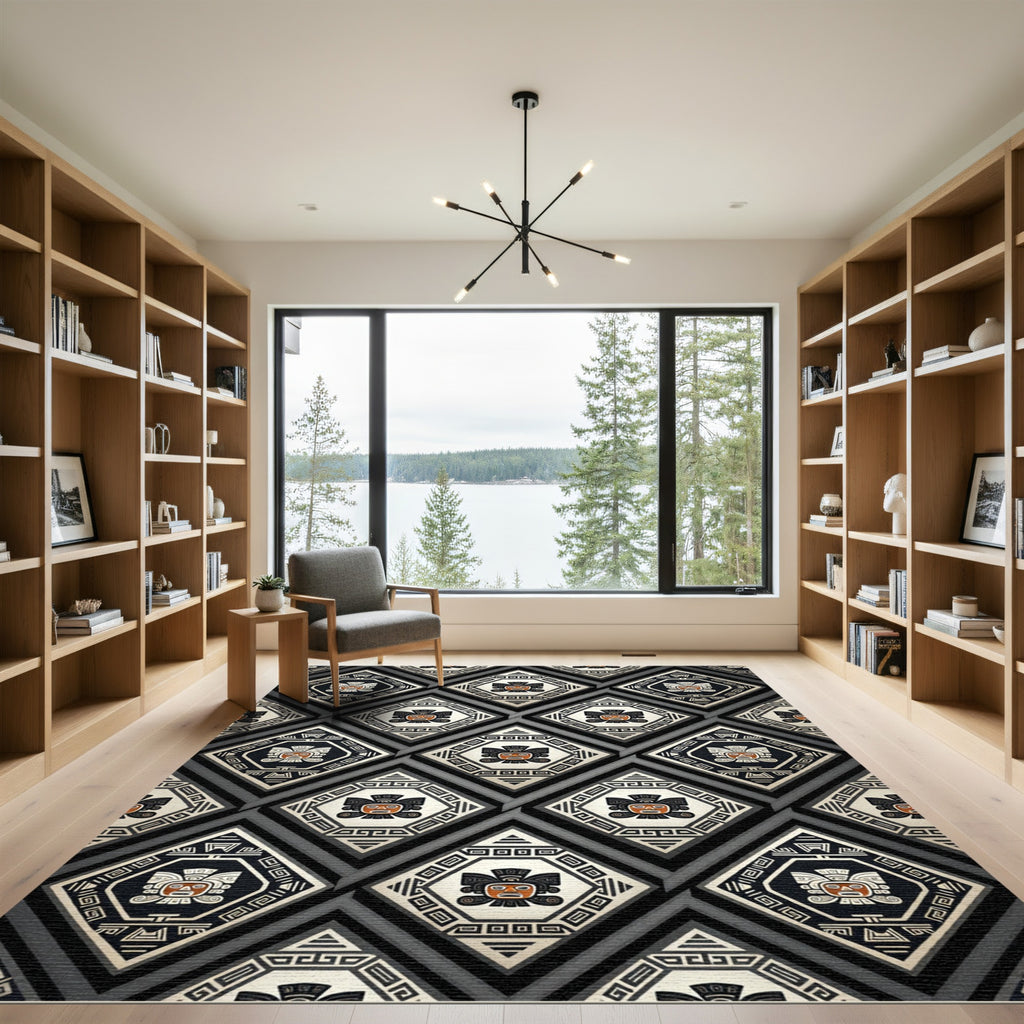 Tribal Face Diamond Geometric Rug