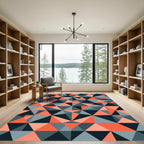 Modern Coral Gray Geometric Triangle Composition Rug