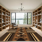 Brown Leather Lace Geometric Linear Grid Rug