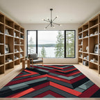 Bold Crimson Charcoal Geometric Chevron Rug