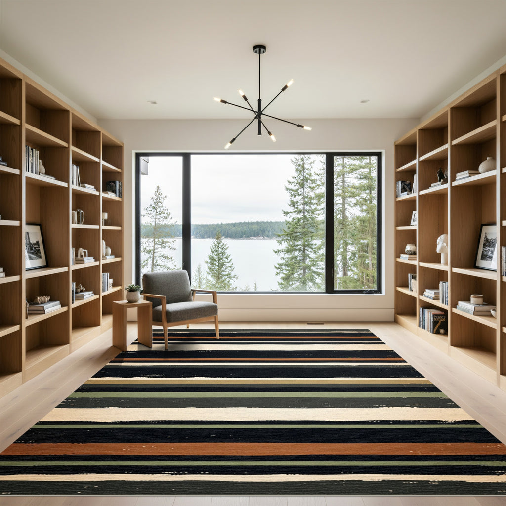 Earthy Tones Hand Painted Stripe Rug