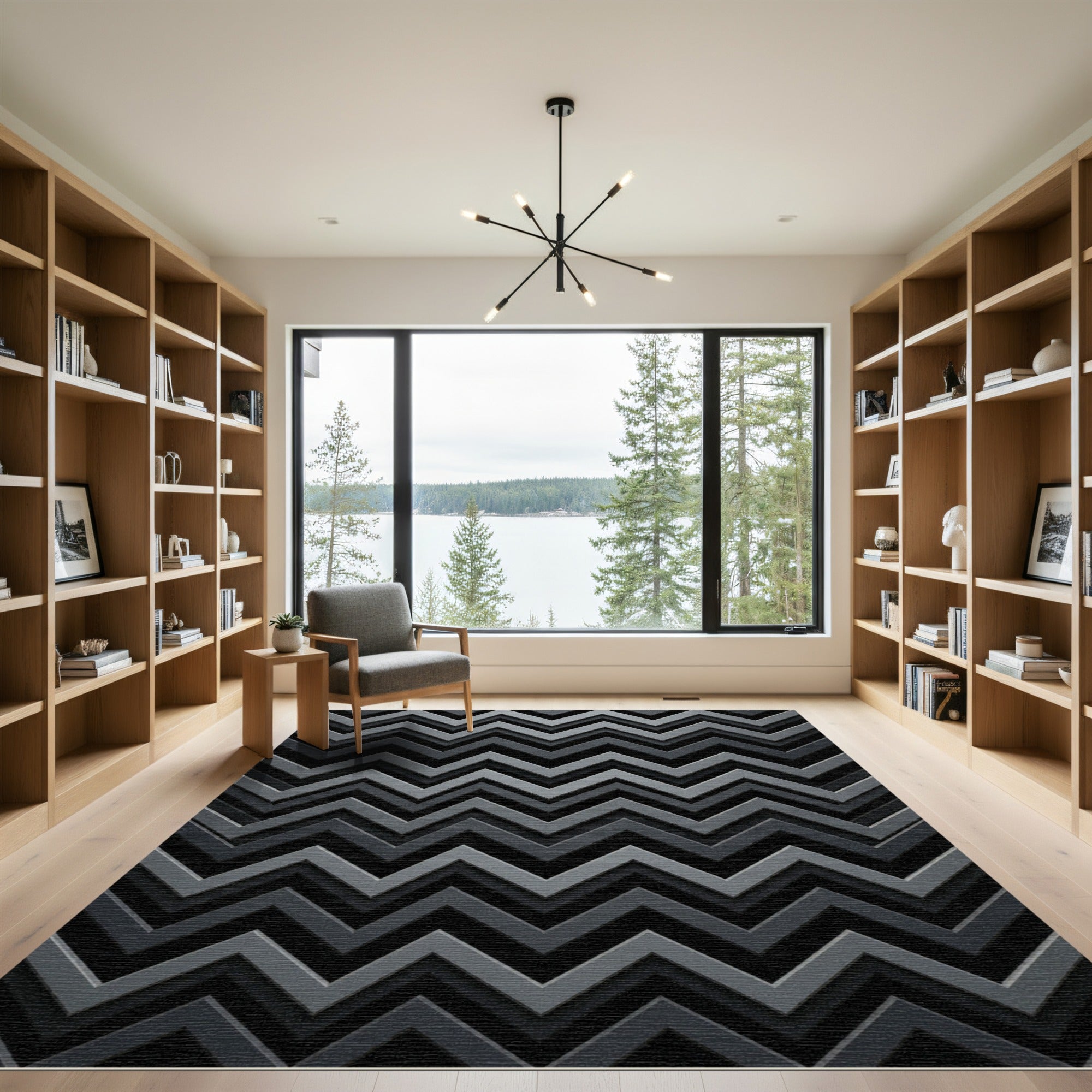 Sophisticated Gray Metallic Zigzag Chevron Rug