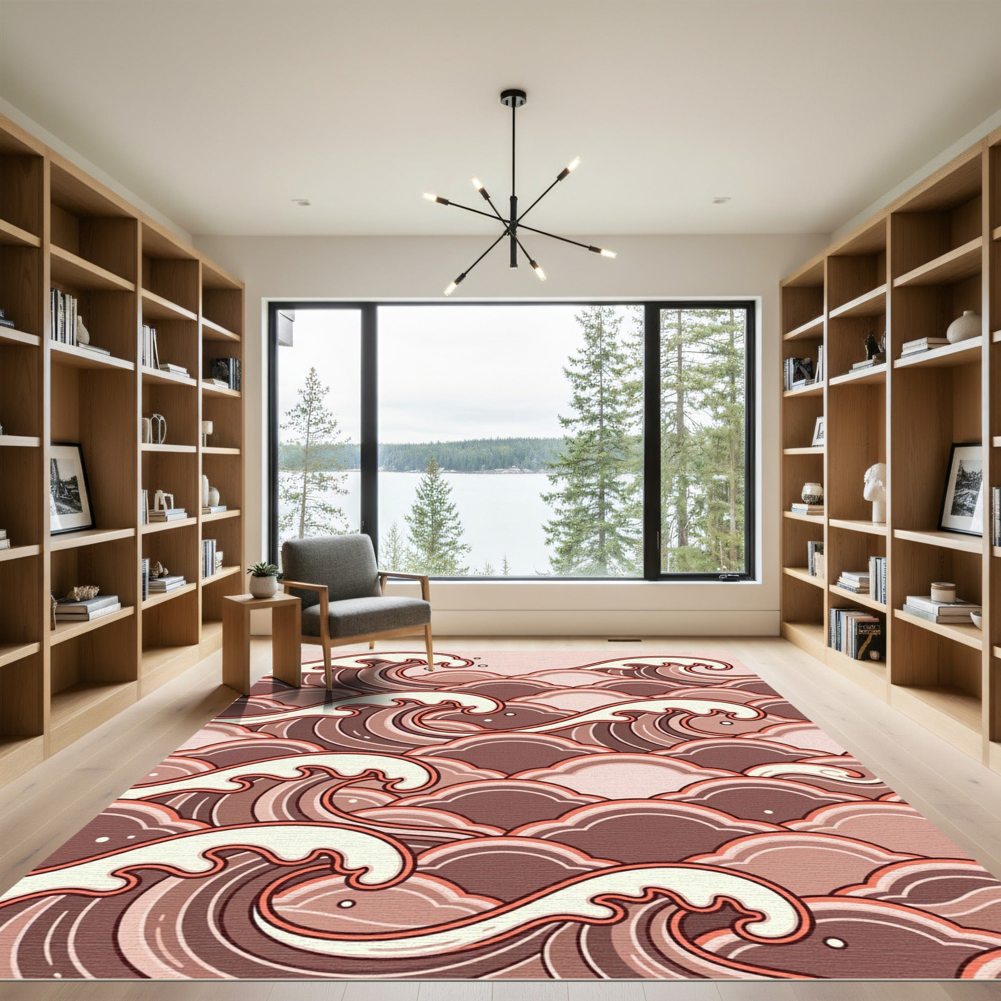Japanese Wave Cream and Dusty Rose Rug