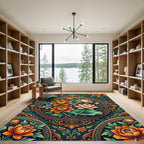 Orange Peony Lotus Medallion Floral Rug