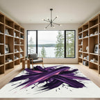 Dramatic Purple Abstract Ink Brush Stroke Rug