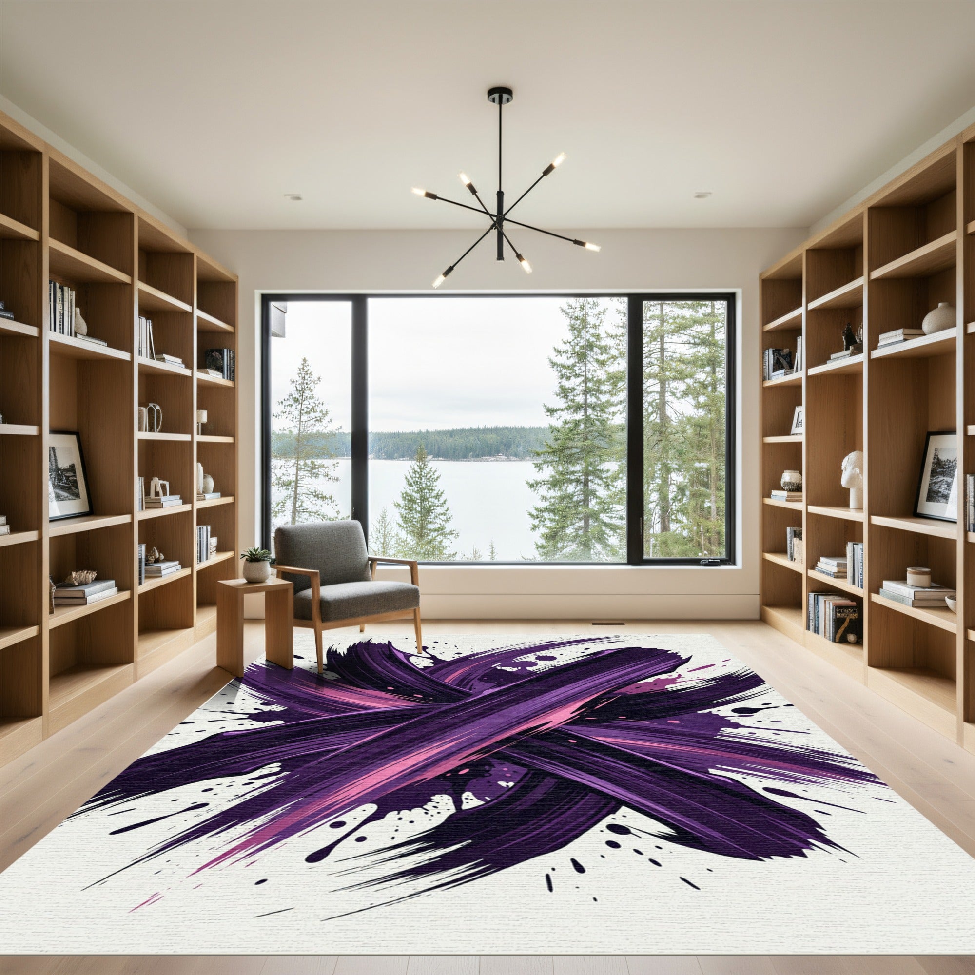 Dramatic Purple Abstract Ink Brush Stroke Rug