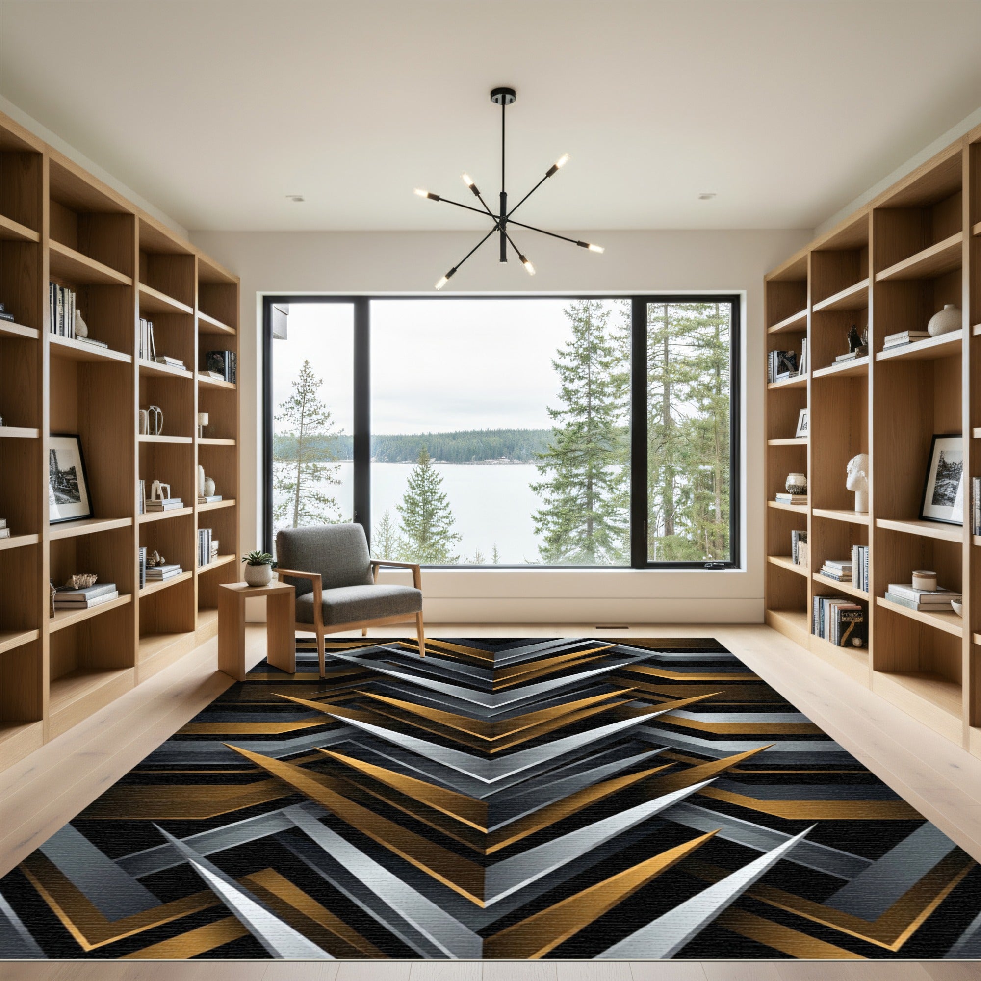 Modern Gold Silver Geometric Angle Rug