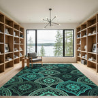Emerald Teal Floral Arch Medallions Rug