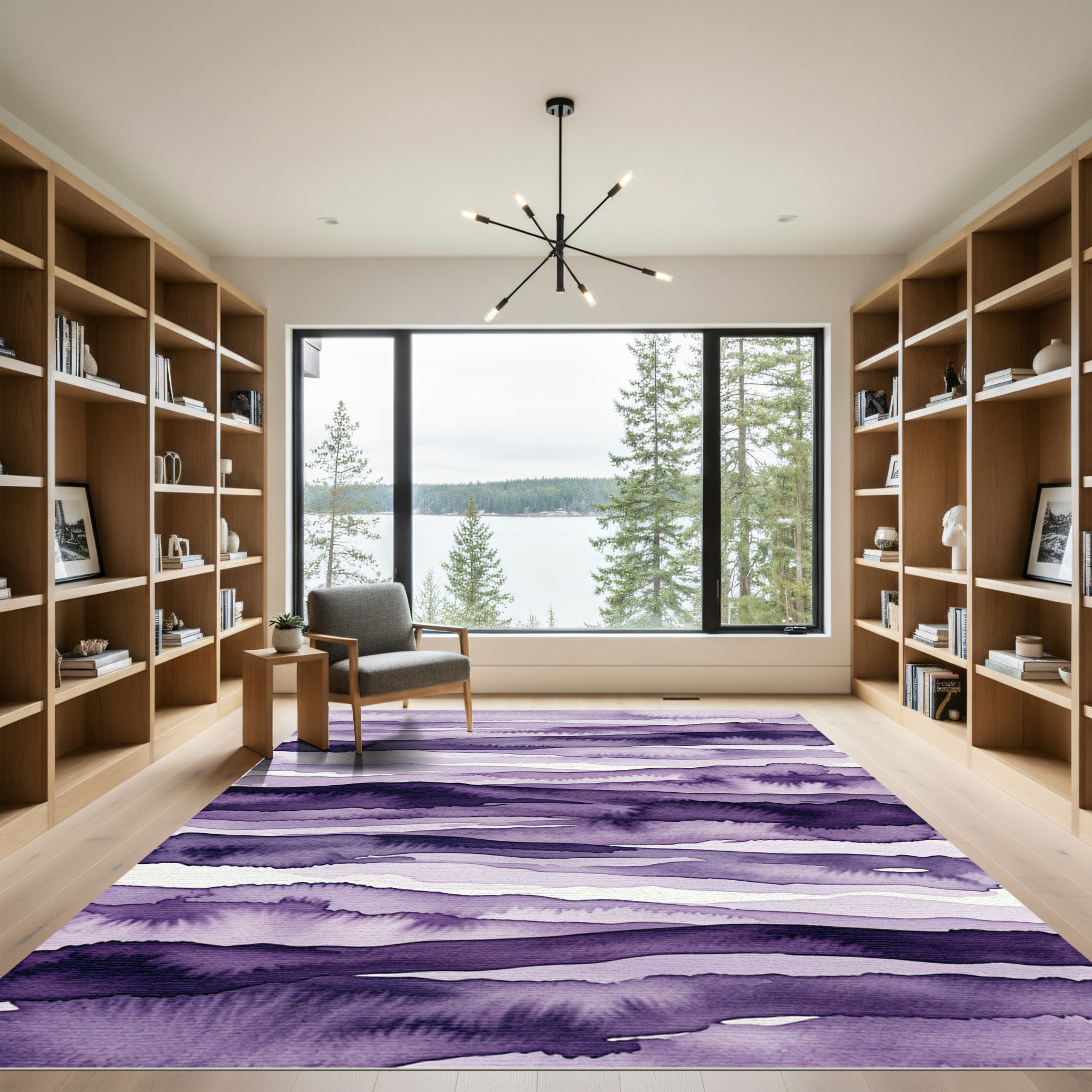 Abstract Watercolor Purple Wavy Stripe Rug