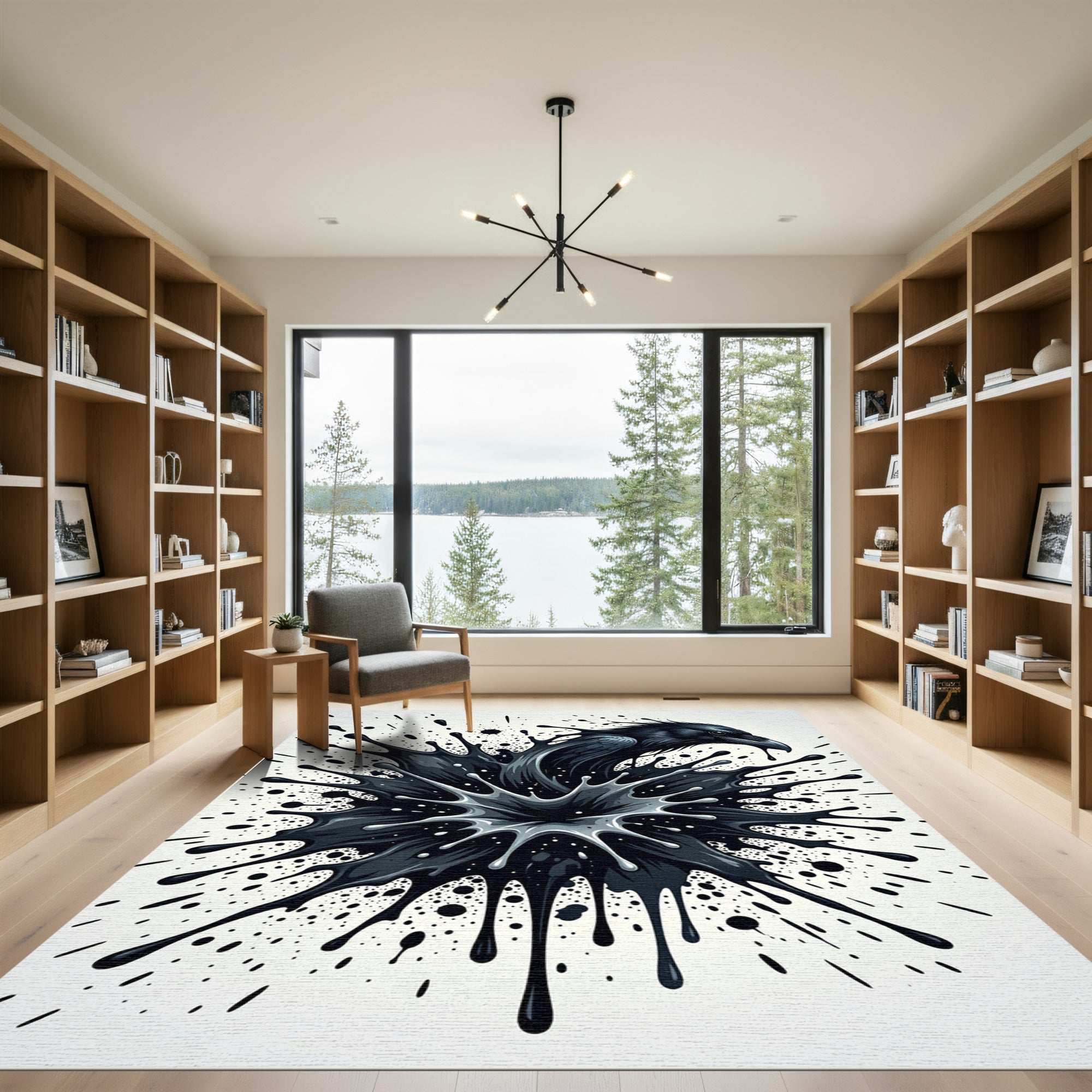 Abstract Black Raven Ink Splash Rug