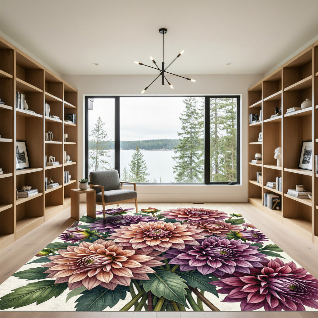 Vintage Botanical Dahlia Floral Bouquet Rug