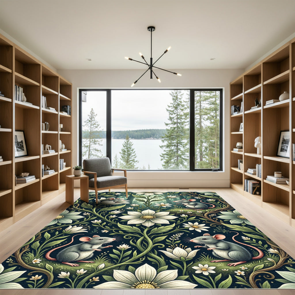 Enchanted Forest White Floral Mouse Meadow Rug