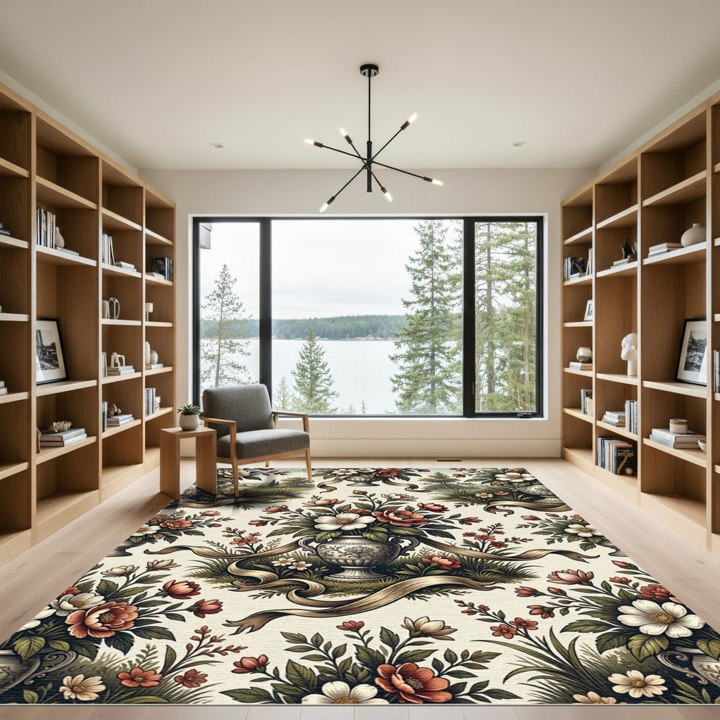 Ornate Floral Vase Botanical Garden Rug