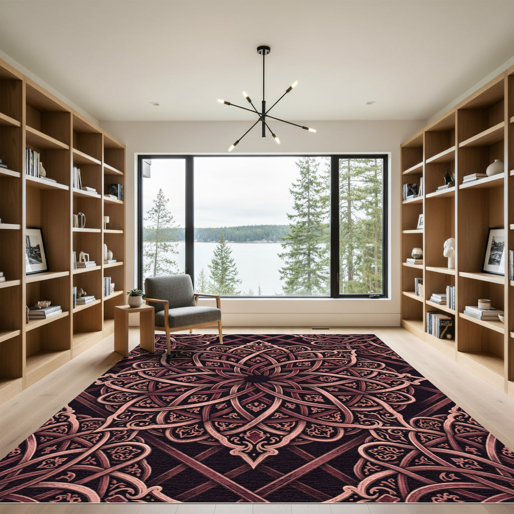 Intricate Rose Gold Interwoven Mandala Rug