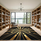 Golden Art Deco Sunburst Geometric Rug