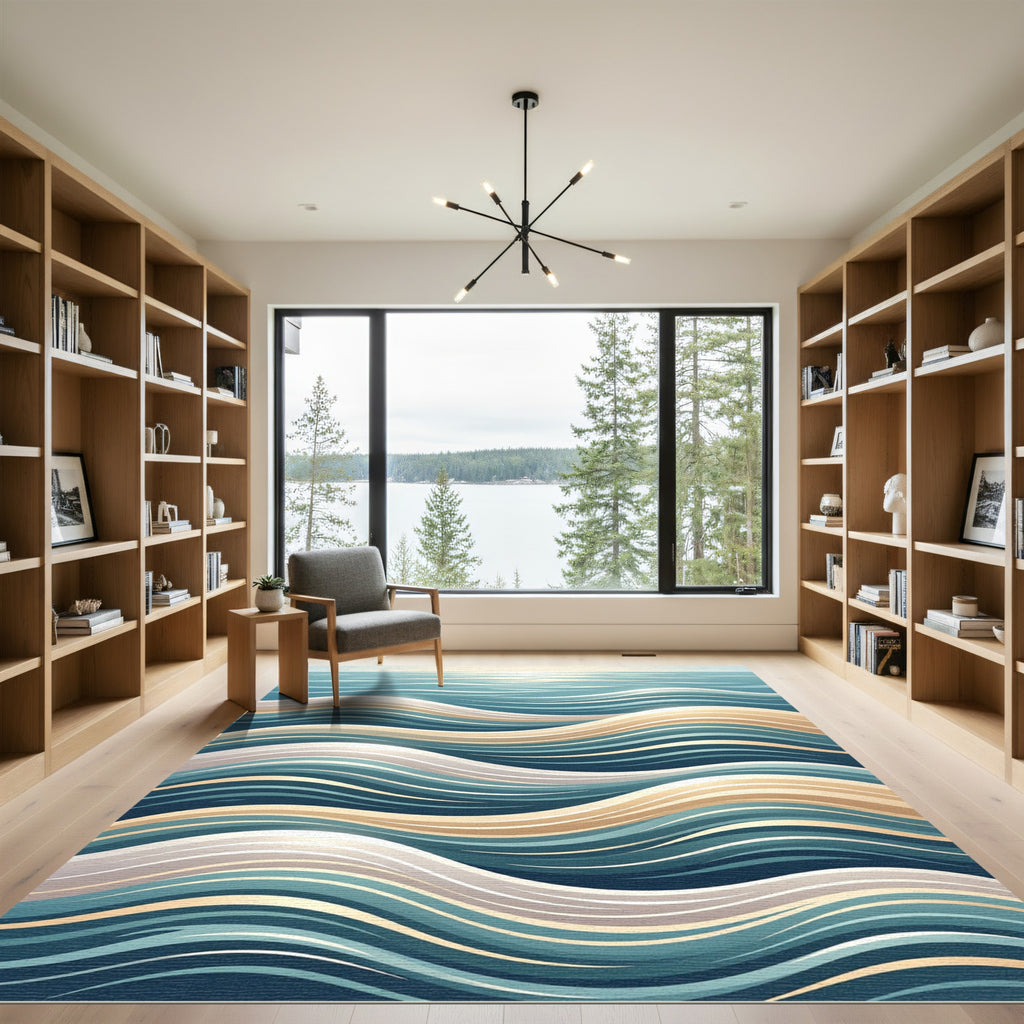 Oceanic Wave Abstract Linear Design Rug