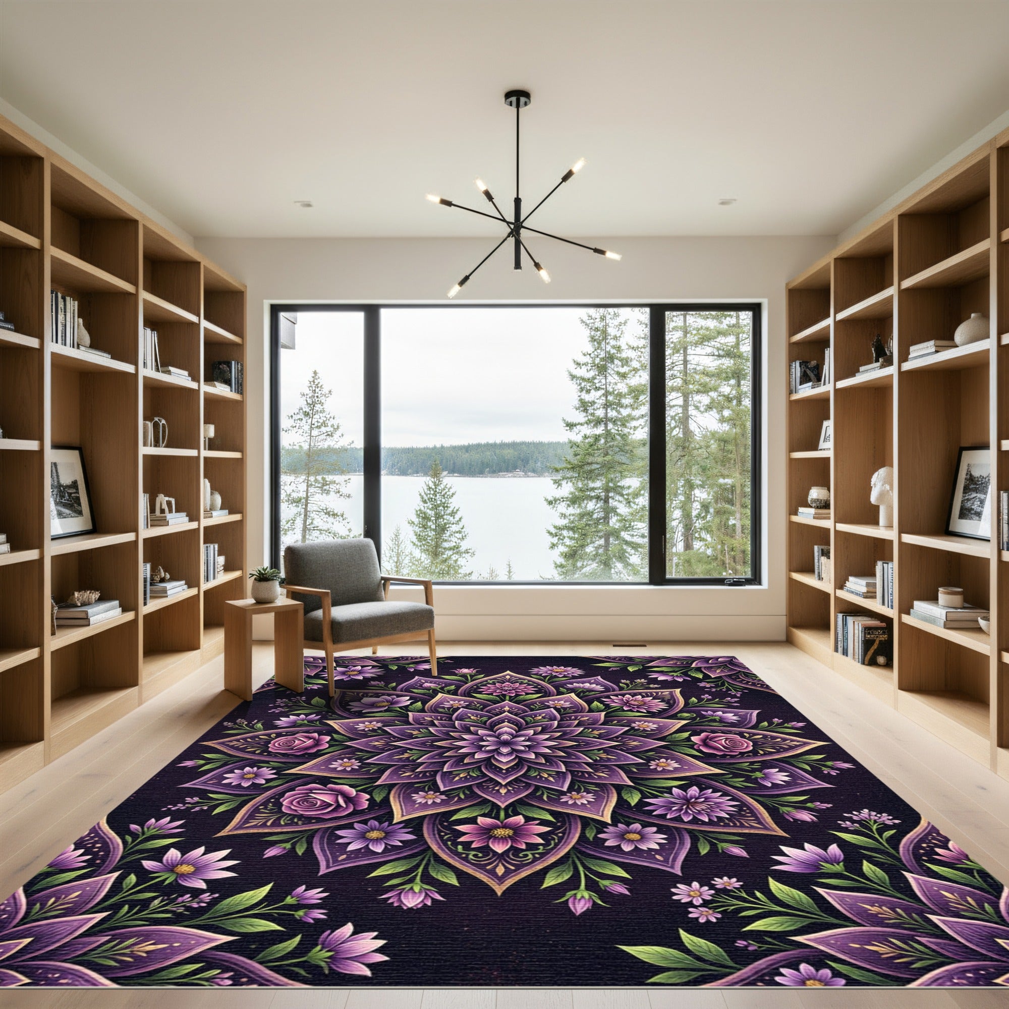 Elegant Purple Floral Mandala Medallion Rug