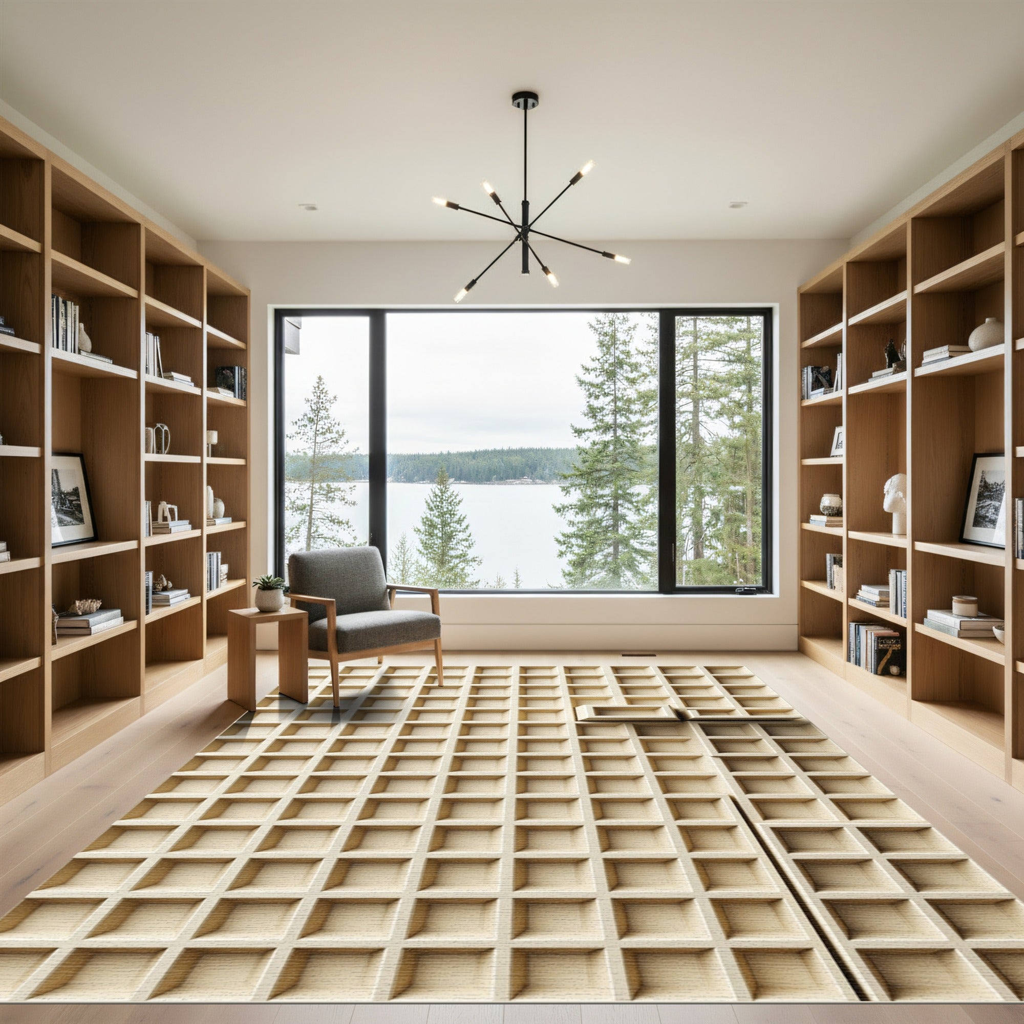 Beige Isometric Grid Architectural Texture Rug