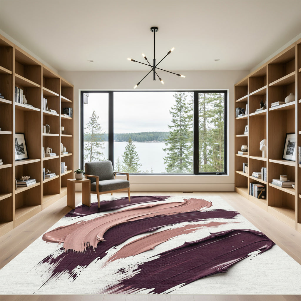 Plum and Nude Abstract Swirl Rug