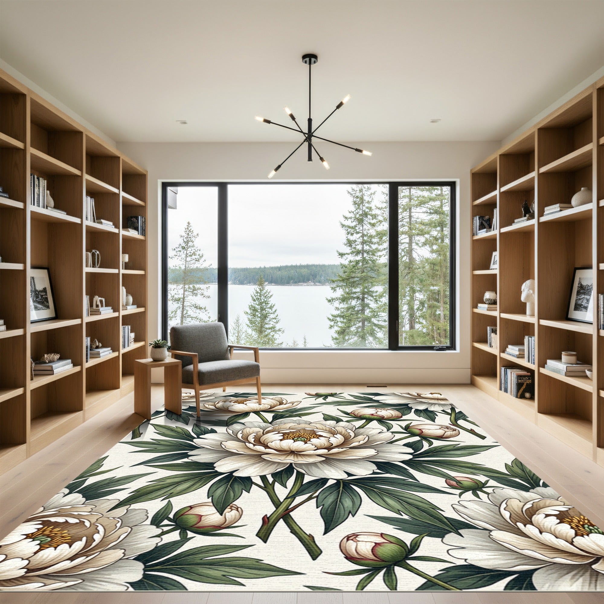 Elegant Cream Peony Botanical Garden Rug