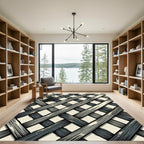 Neutral Gray Interlocking Lattice Weave Rug