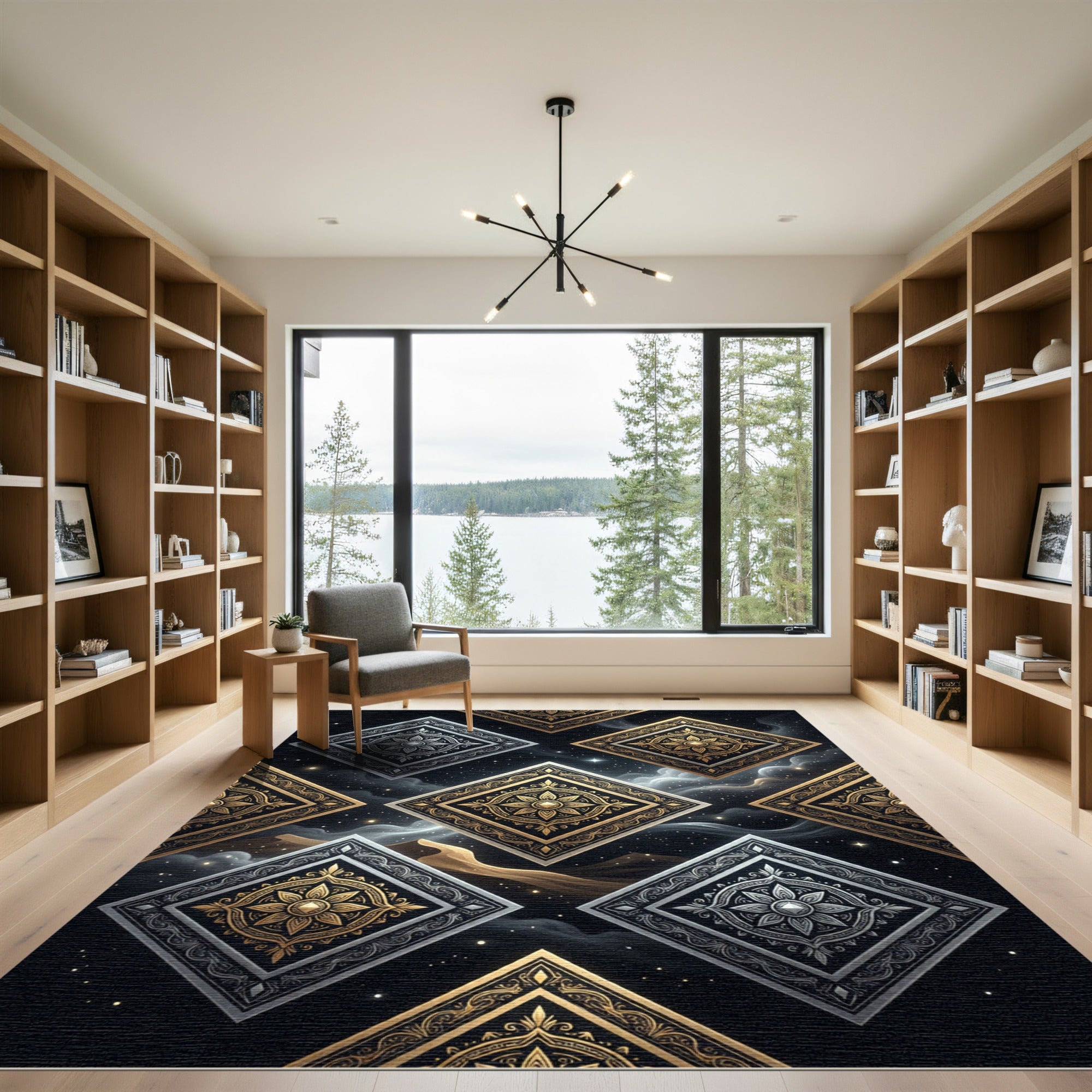 Golden Silver Ornate Diamond Celestial Rug