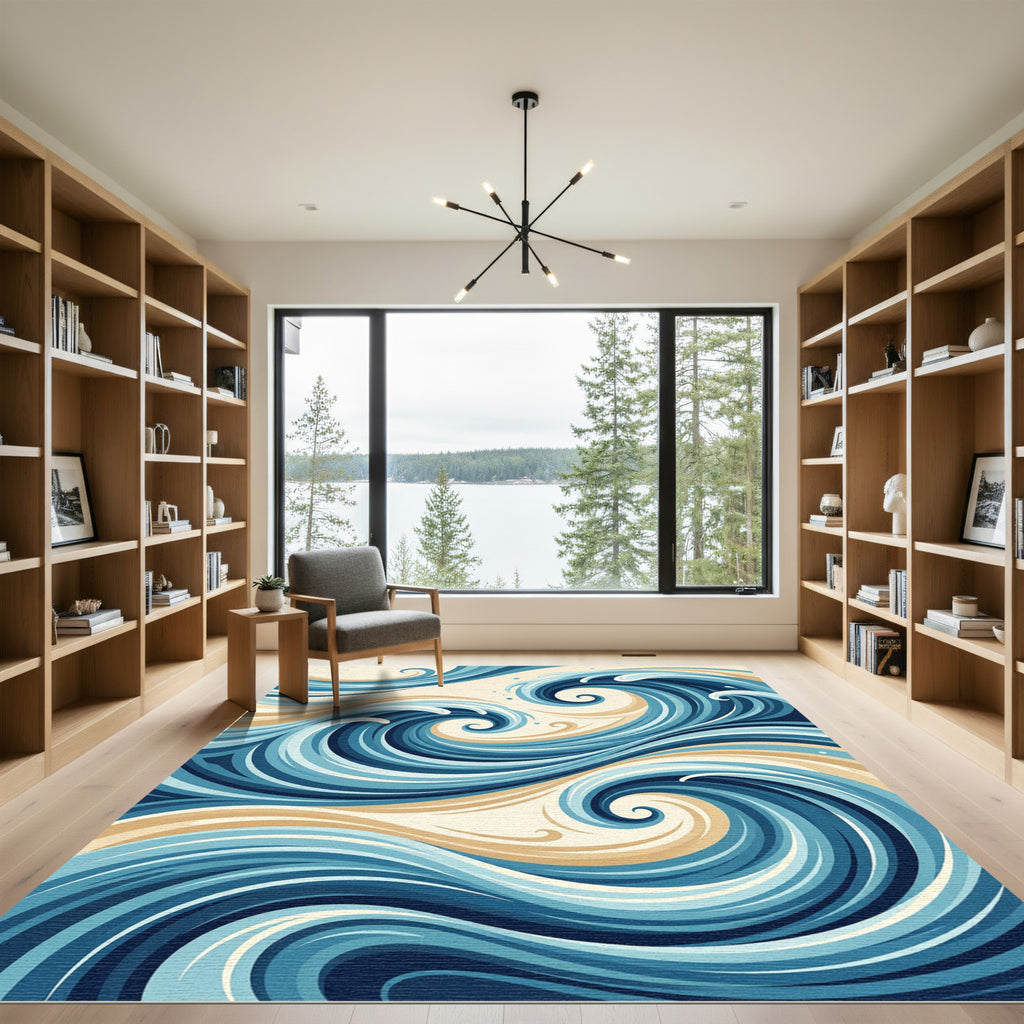 Abstract Blue Ocean Swirls Rug