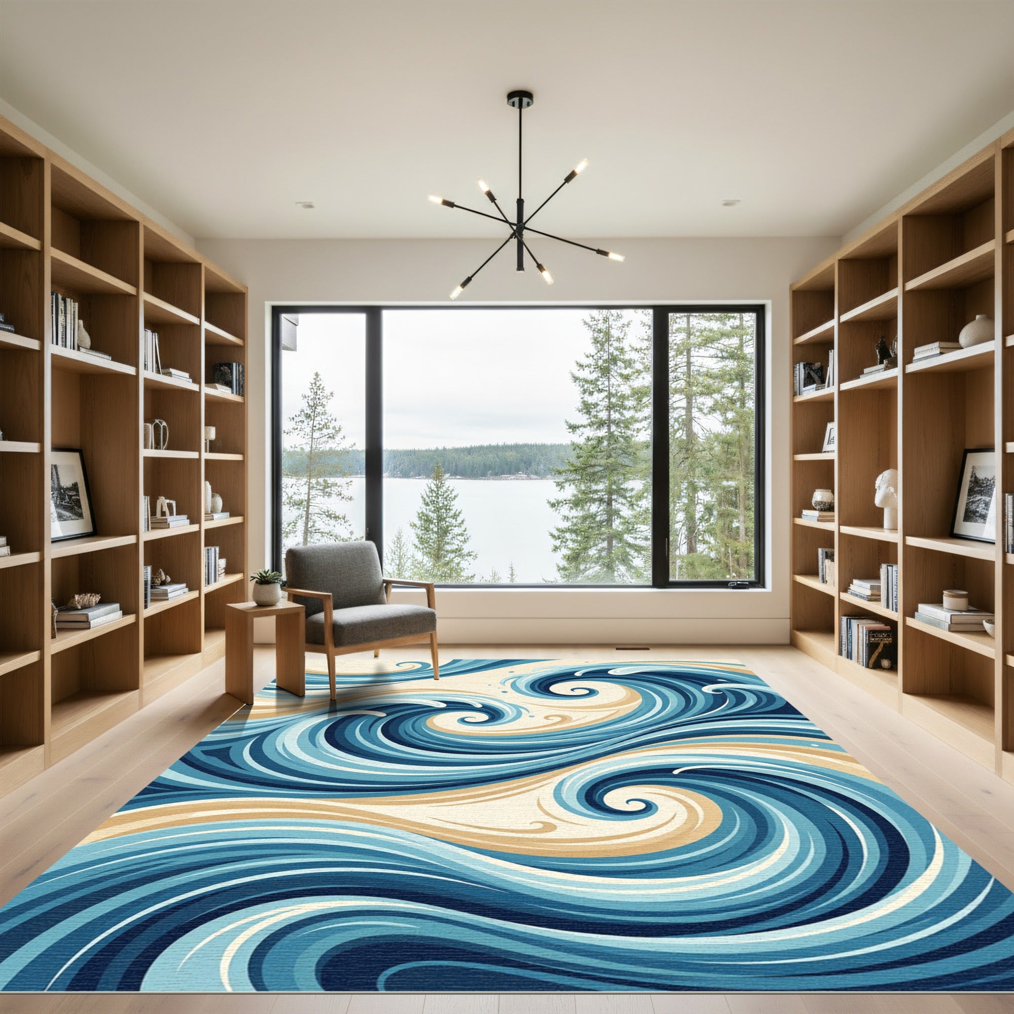 Abstract Blue Ocean Swirls Rug