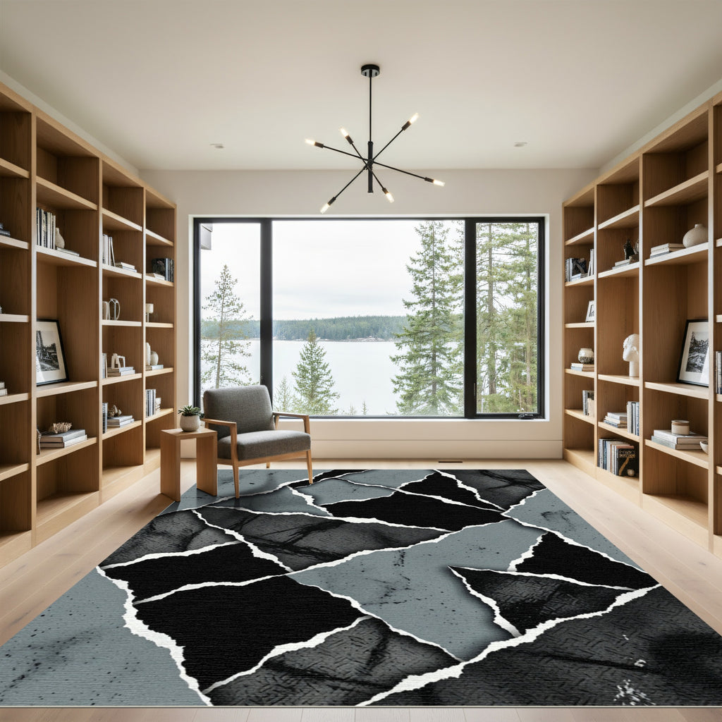Abstract Torn Paper Geometric Collage Rug