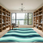 Coastal Teal Abstract Wavy Aqua Rug