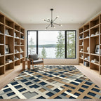 Modern Neutral Grid Intersecting Stripe Rug