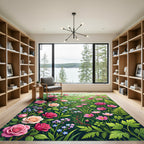 Enchanted Pink Rose and Wildflower Meadow Rug