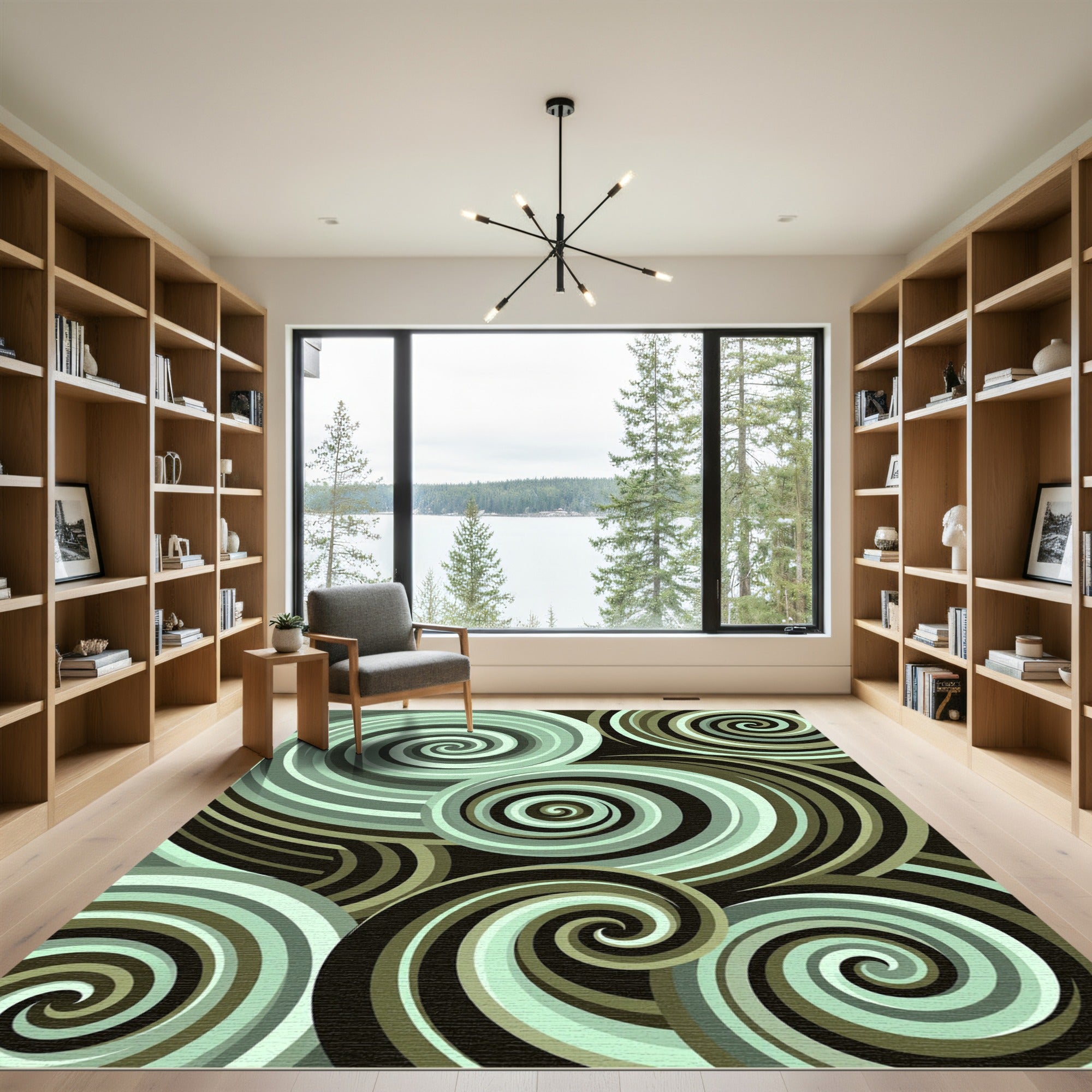 Mint Swirls Abstract Composition Rug