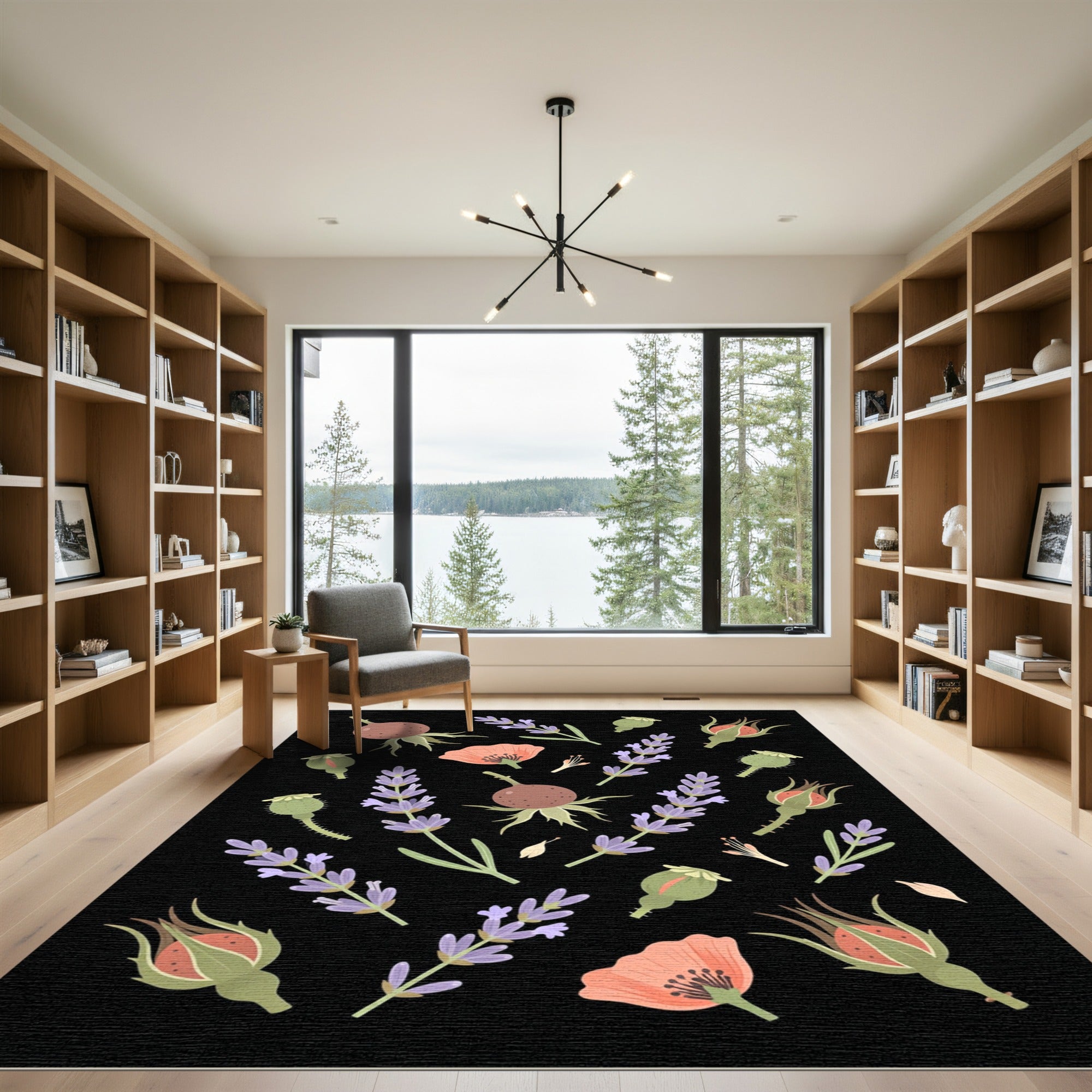 Whimsical Floral Lavender Rosehip Poppy Rug