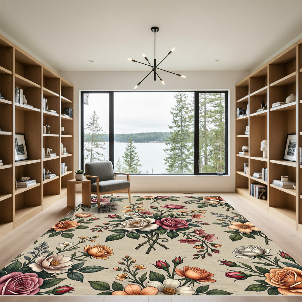 Rose Blossom Bouquet Garden Print Rug