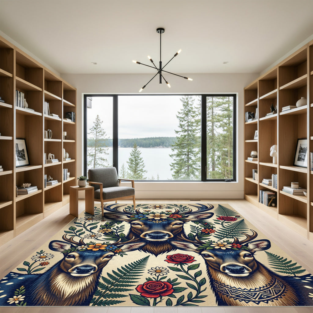 Floral Deer Antler Forest Meadow Rug