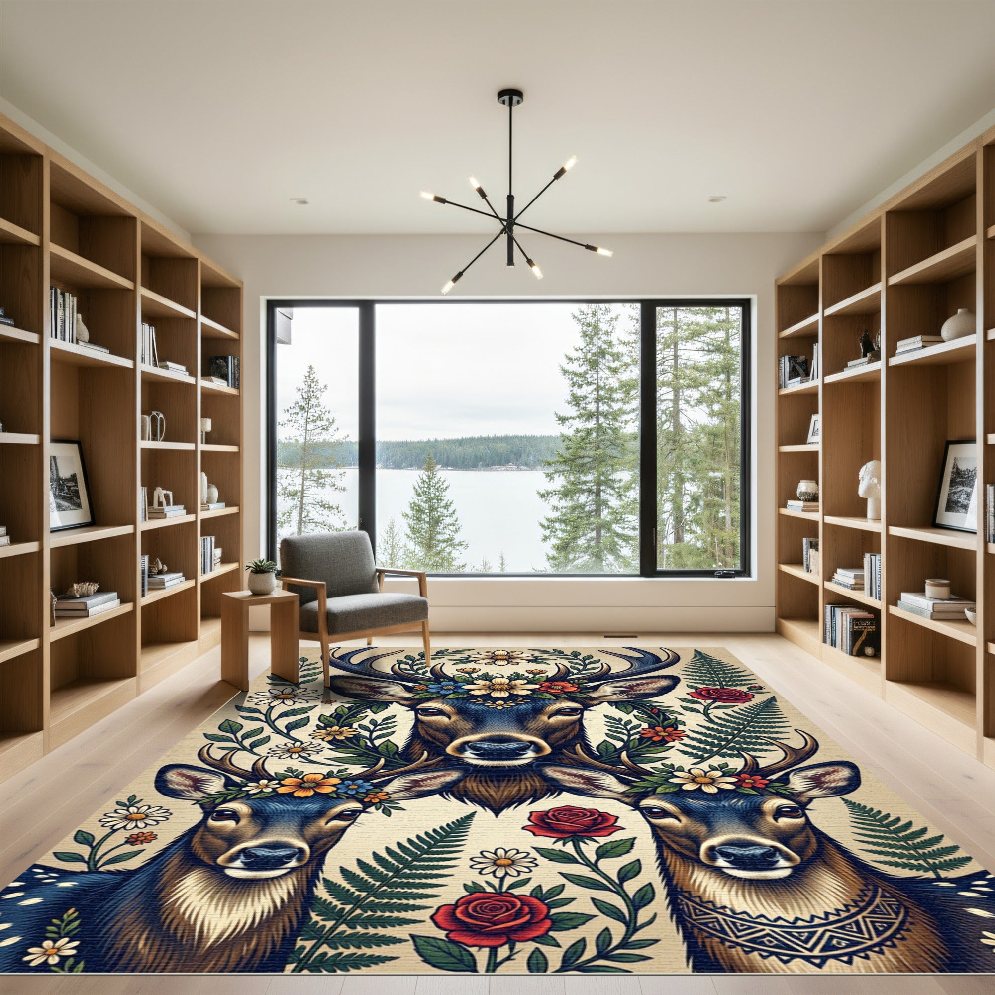 Floral Deer Antler Forest Meadow Rug