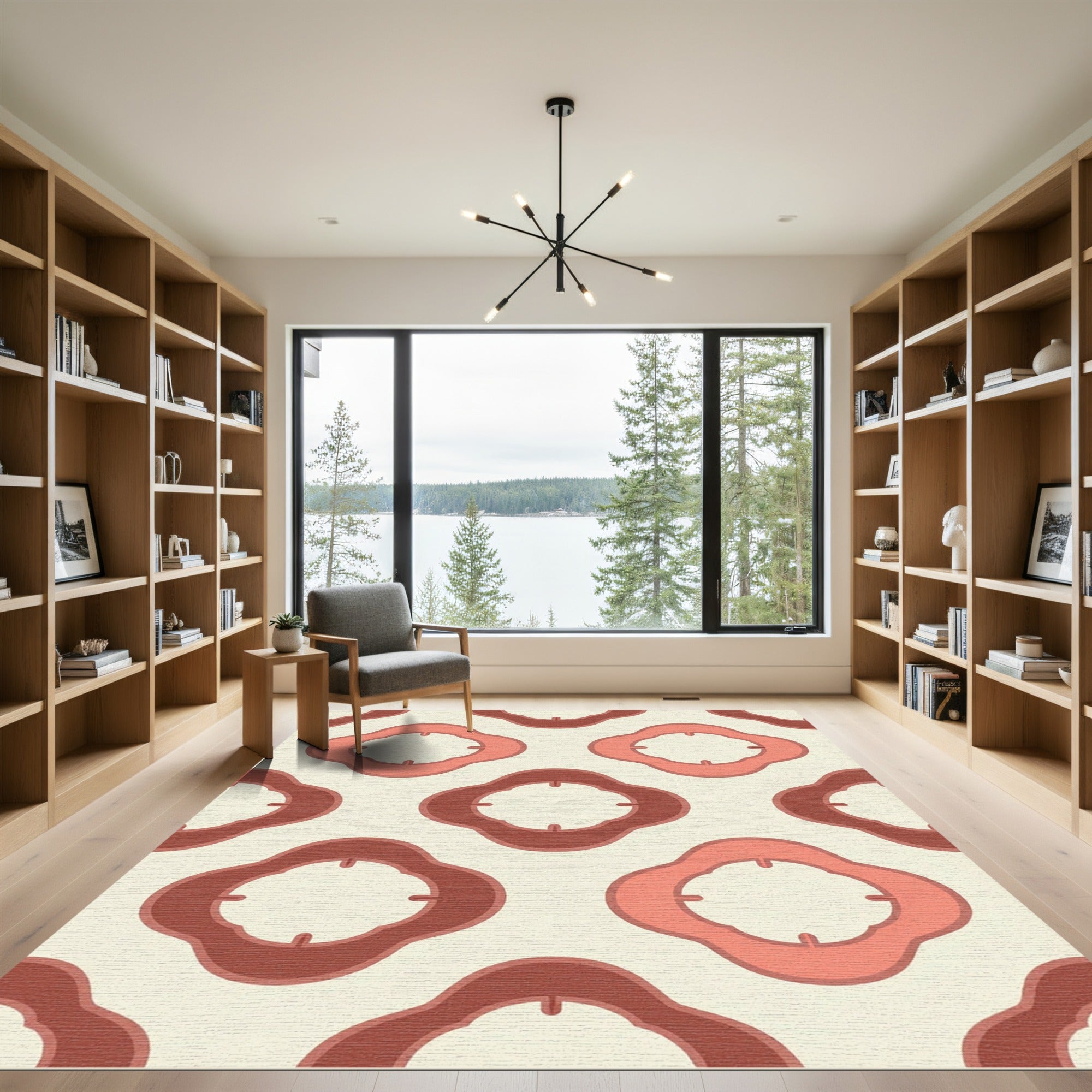 Terracotta Pink Scalloped Quatrefoil Trellis Rug