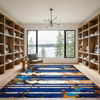 Bold Blue Orange Splattered Stripes Rug