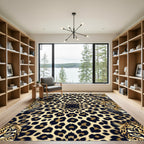 Symmetrical Golden Leopard Face Animal Skin Rug