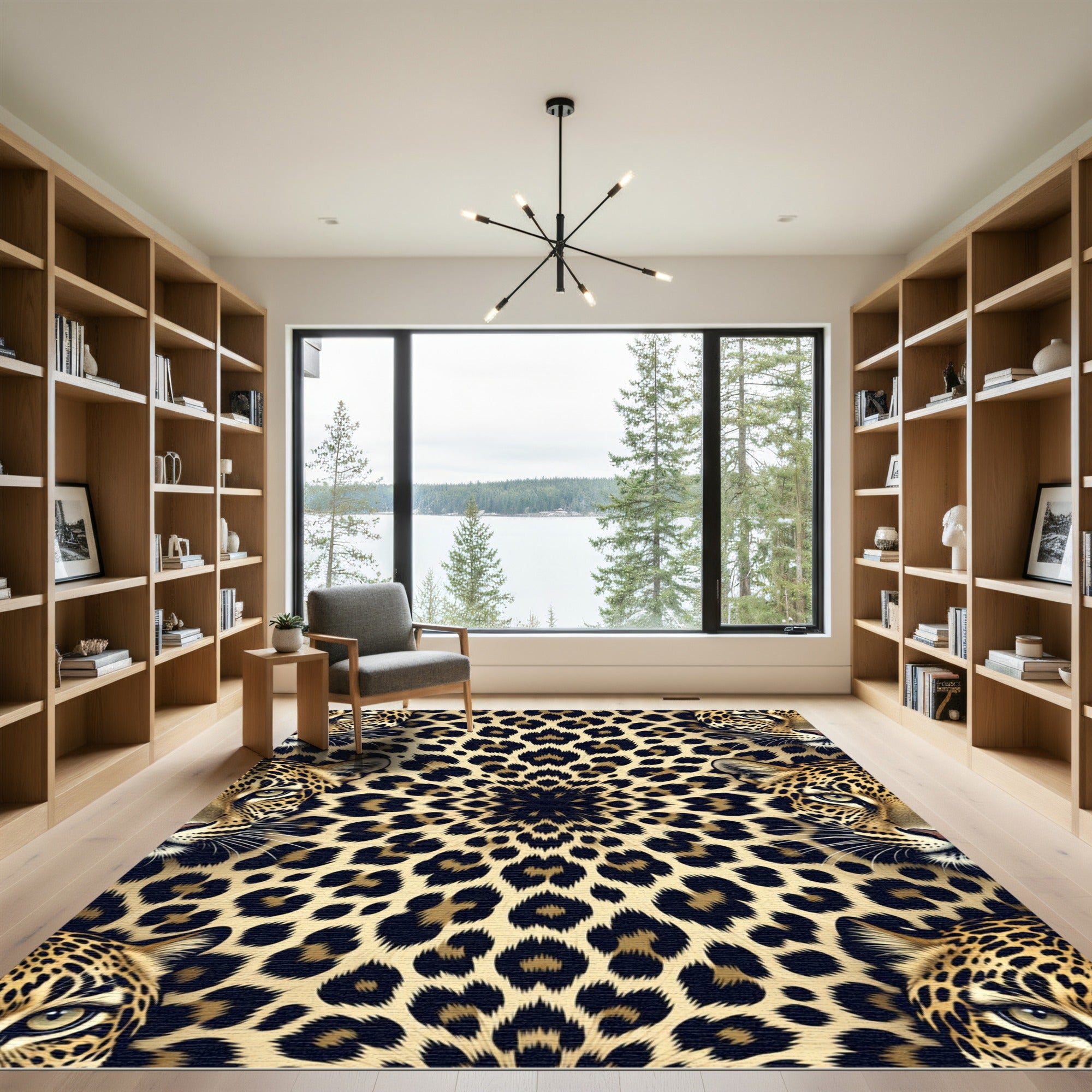 Symmetrical Golden Leopard Face Animal Skin Rug