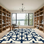 Navy Geometric Cross Grid Rug