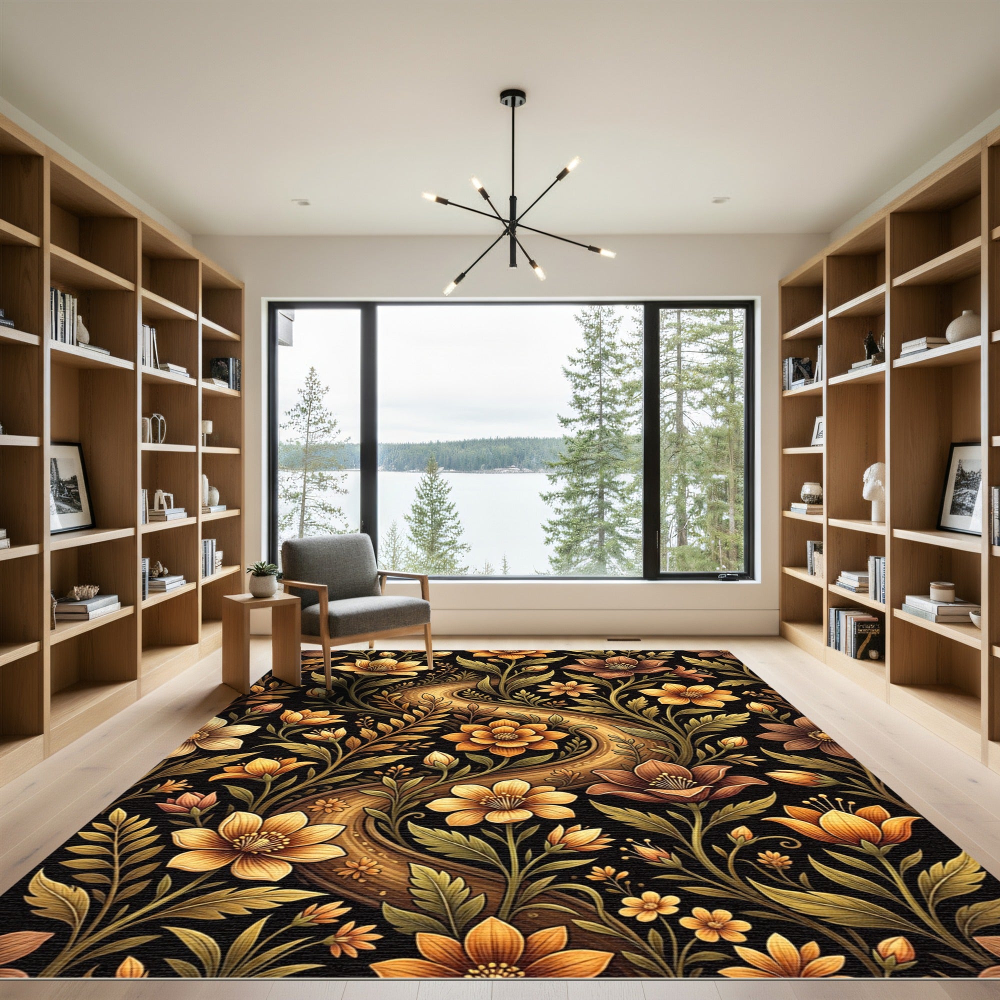 Golden Bronze Floral Vine Accents Rug