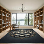 Gold and Charcoal Zen Lotus Mandala Rug