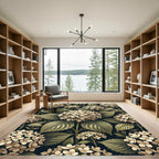Elegant Neutral Hydrangea Botanical Illustration Rug