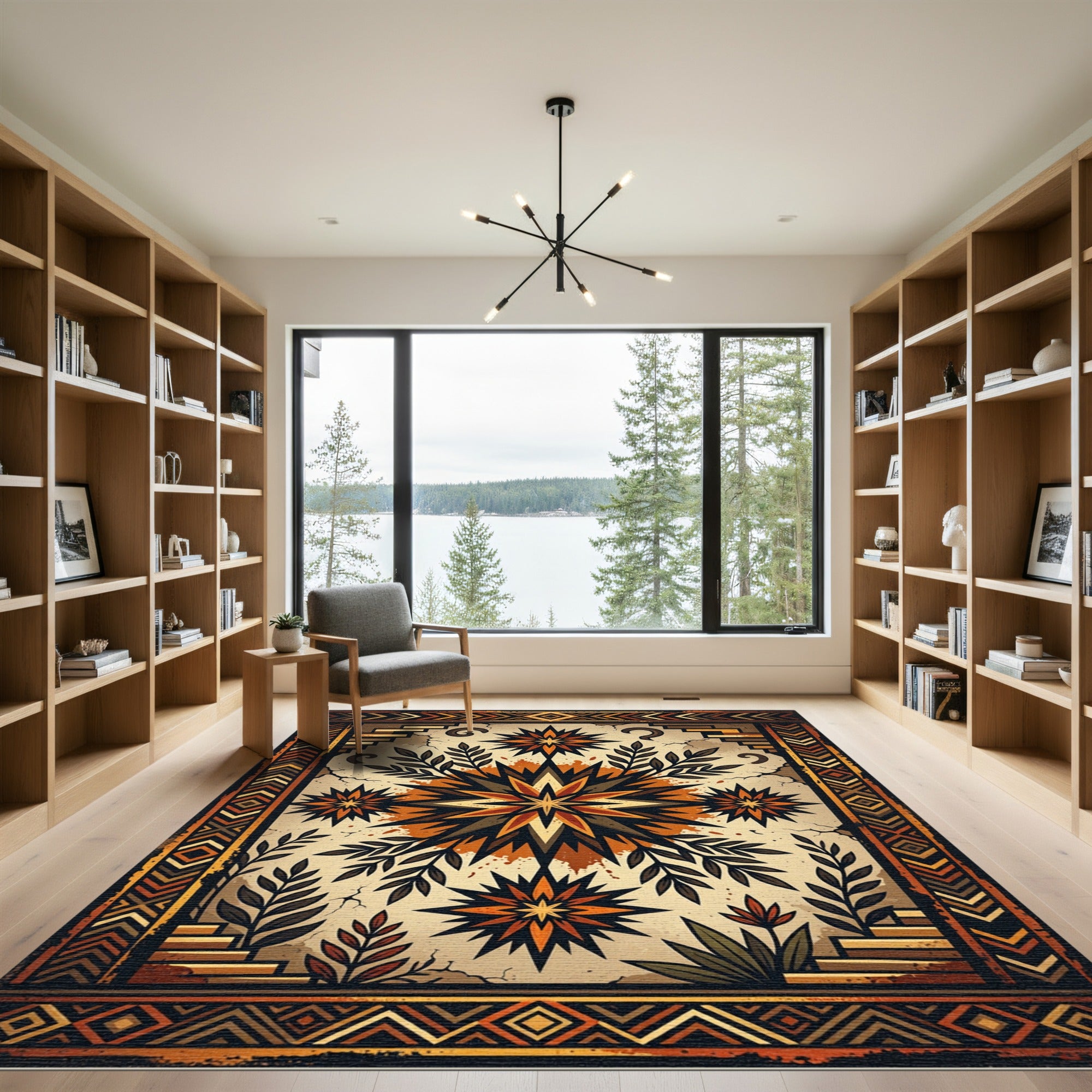 Earthy Terra Cotta Starburst Foliage Rug