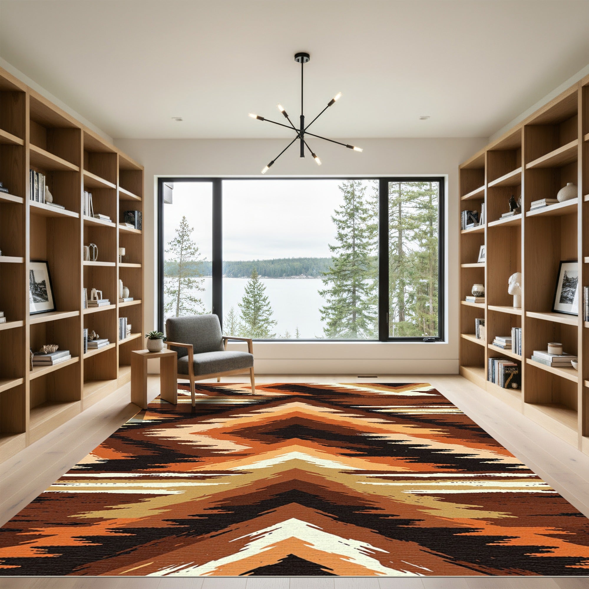 Earthy Brown Geometric Chevron Abstract Rug