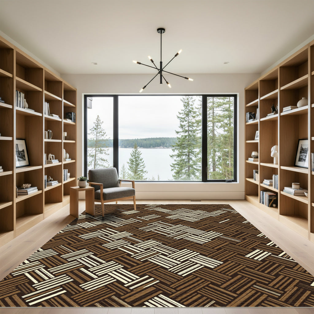 Woven Chocolate Beige Lattice Texture Rug